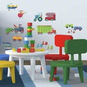 Transportation Peel & Stick Wall Decals 26 Cars Trucks Stickers Kids Room Decor
